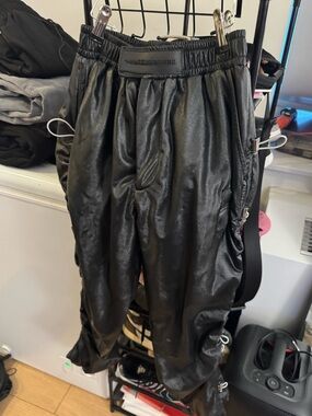 Manière De Voir Black Faux Leather Joggers